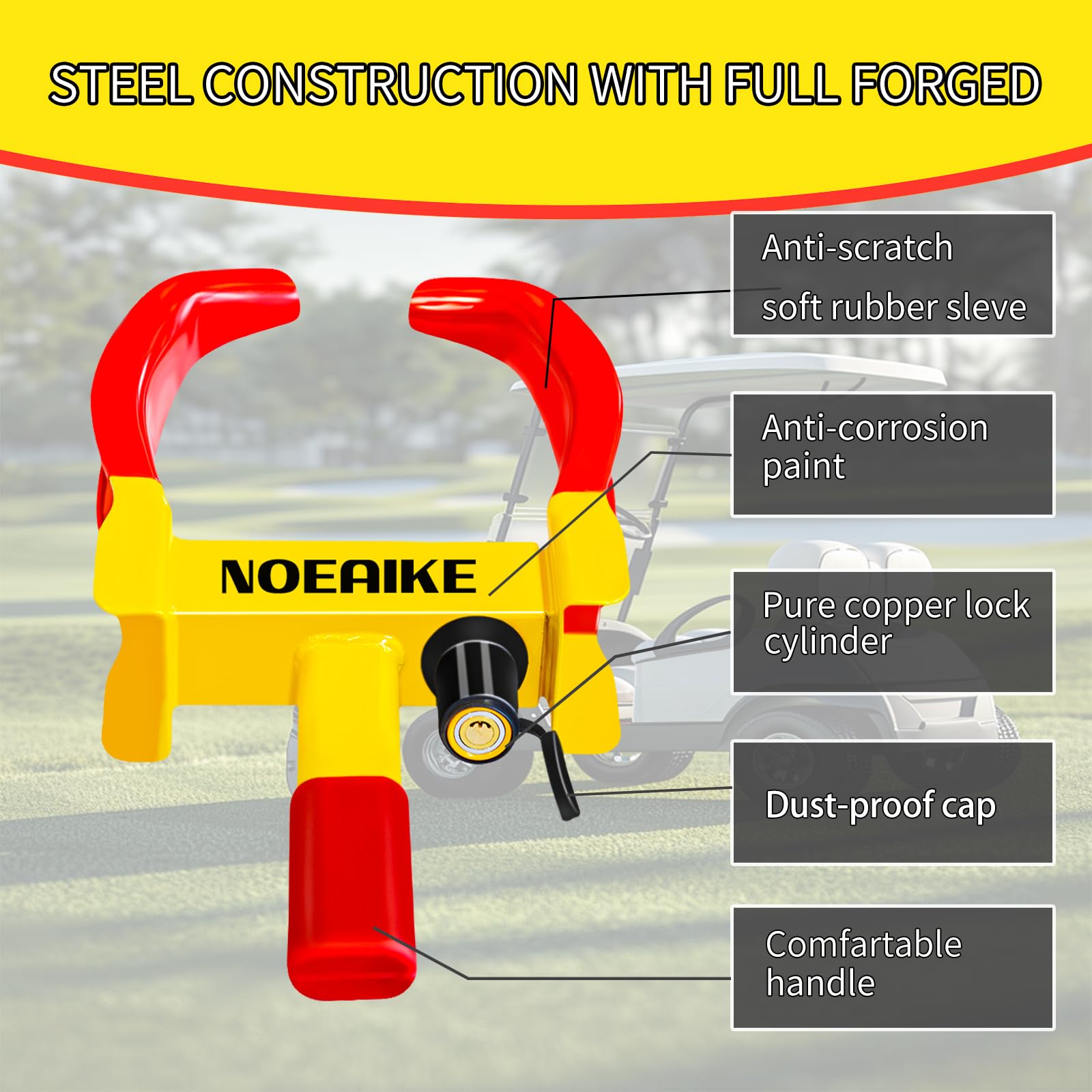 NOEAIKE Trailer Lock high-visibility red-yellow finish deters theft