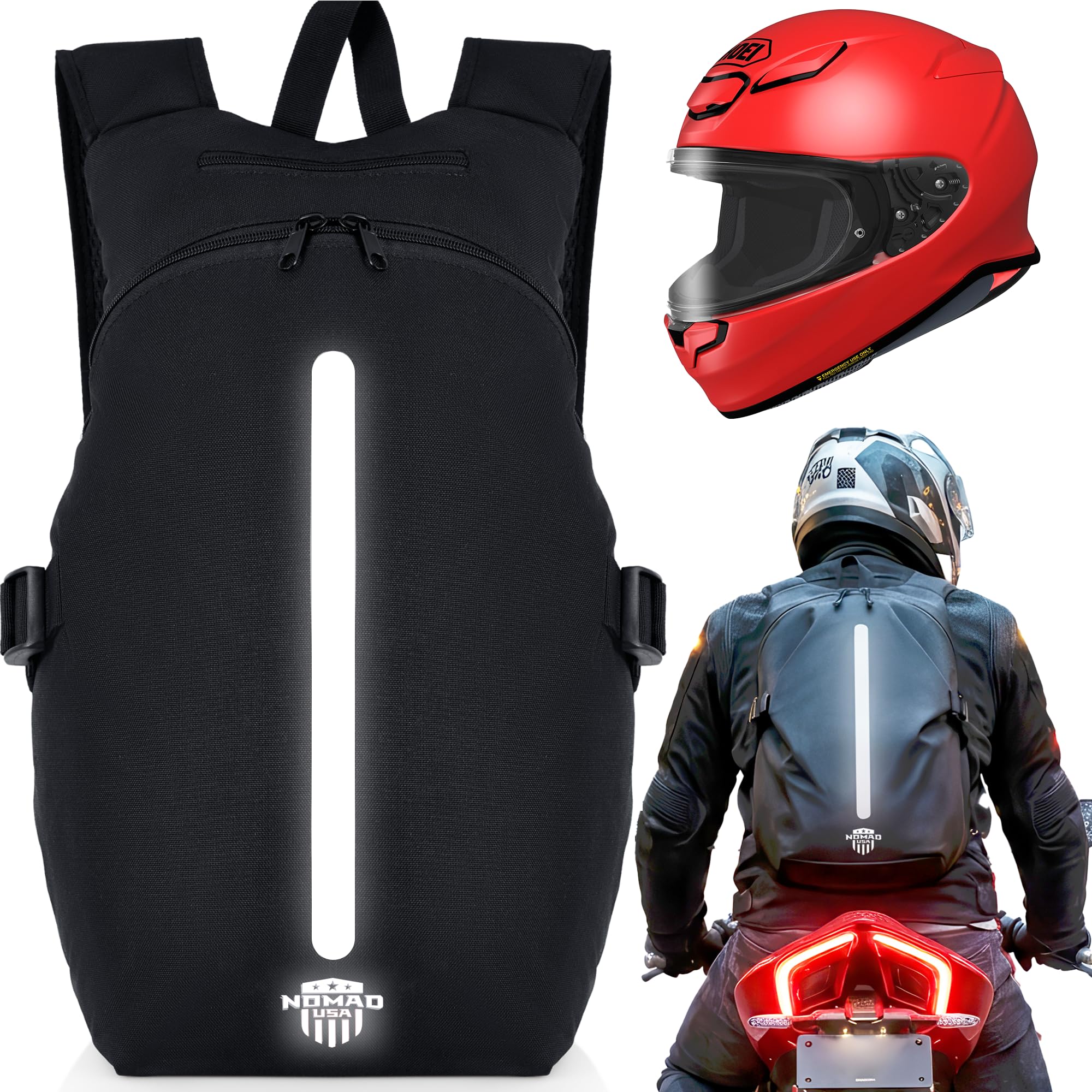 Nomad USA motorcycle backpack with durable shell for rugged rides