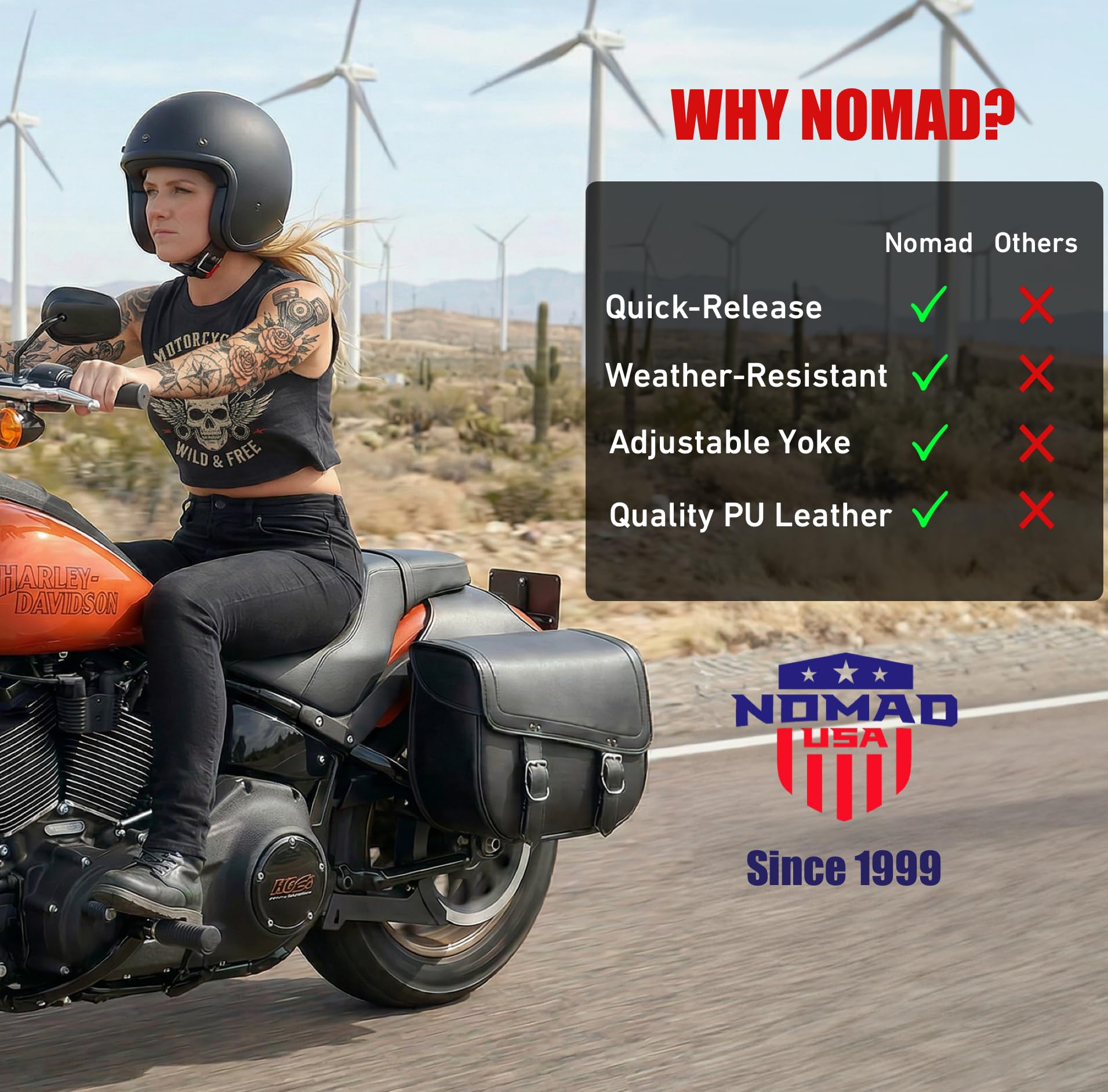 Nomad on-road durability for long trips on a cruiser