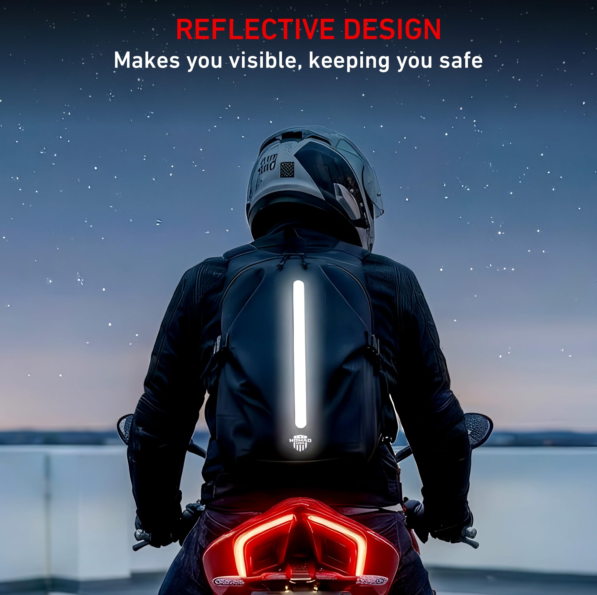 Nomad USA backpack with weather-resistant zippers for rain protection