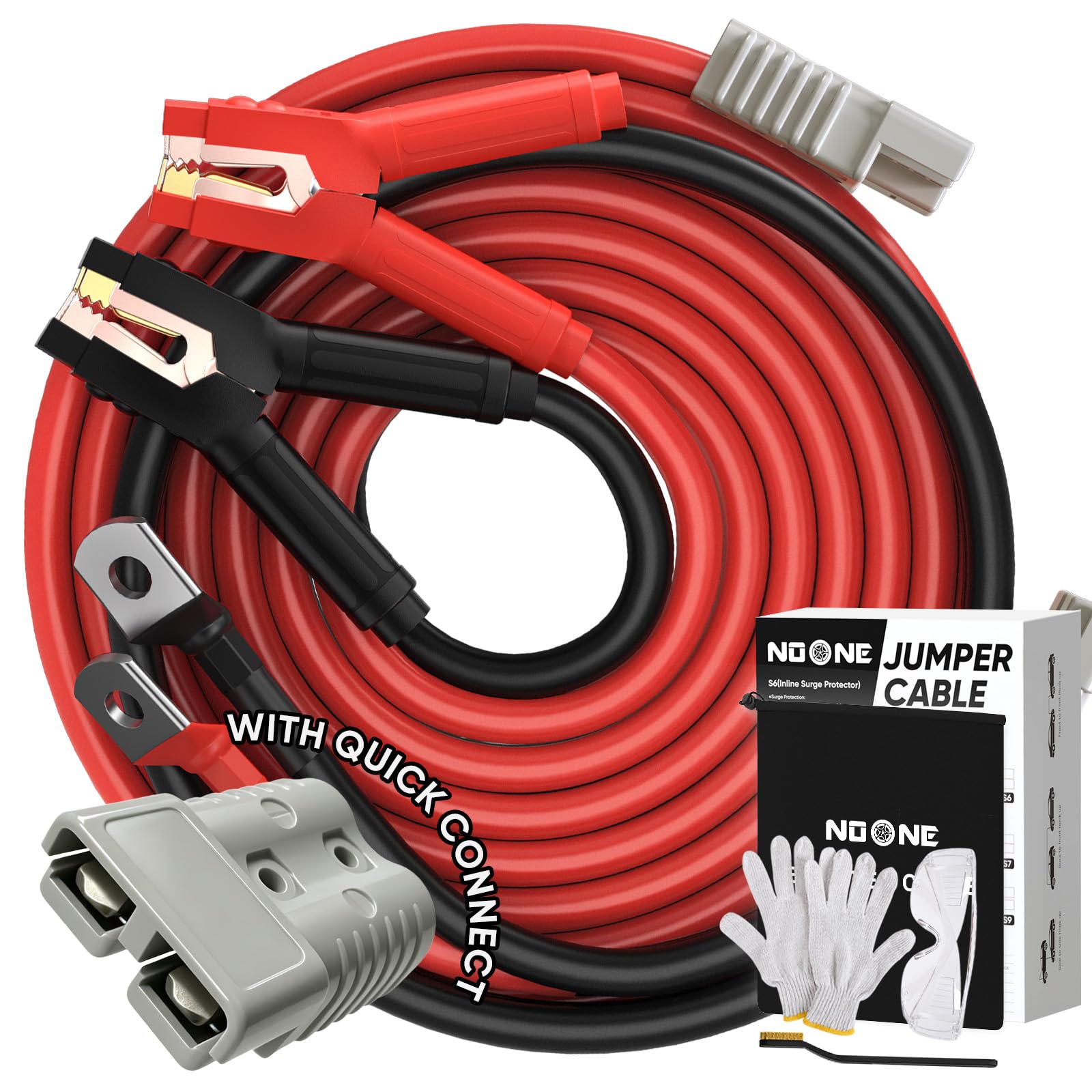Noone 2-0 gauge jumper cables with 30ft reach for fast roadside boosts.