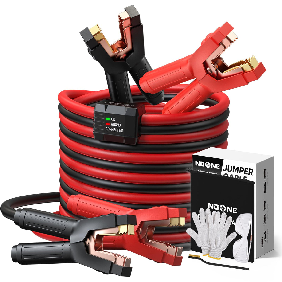 Noone heavy-duty jumper cables 25ft reach for easy cross-vehicle boosts.