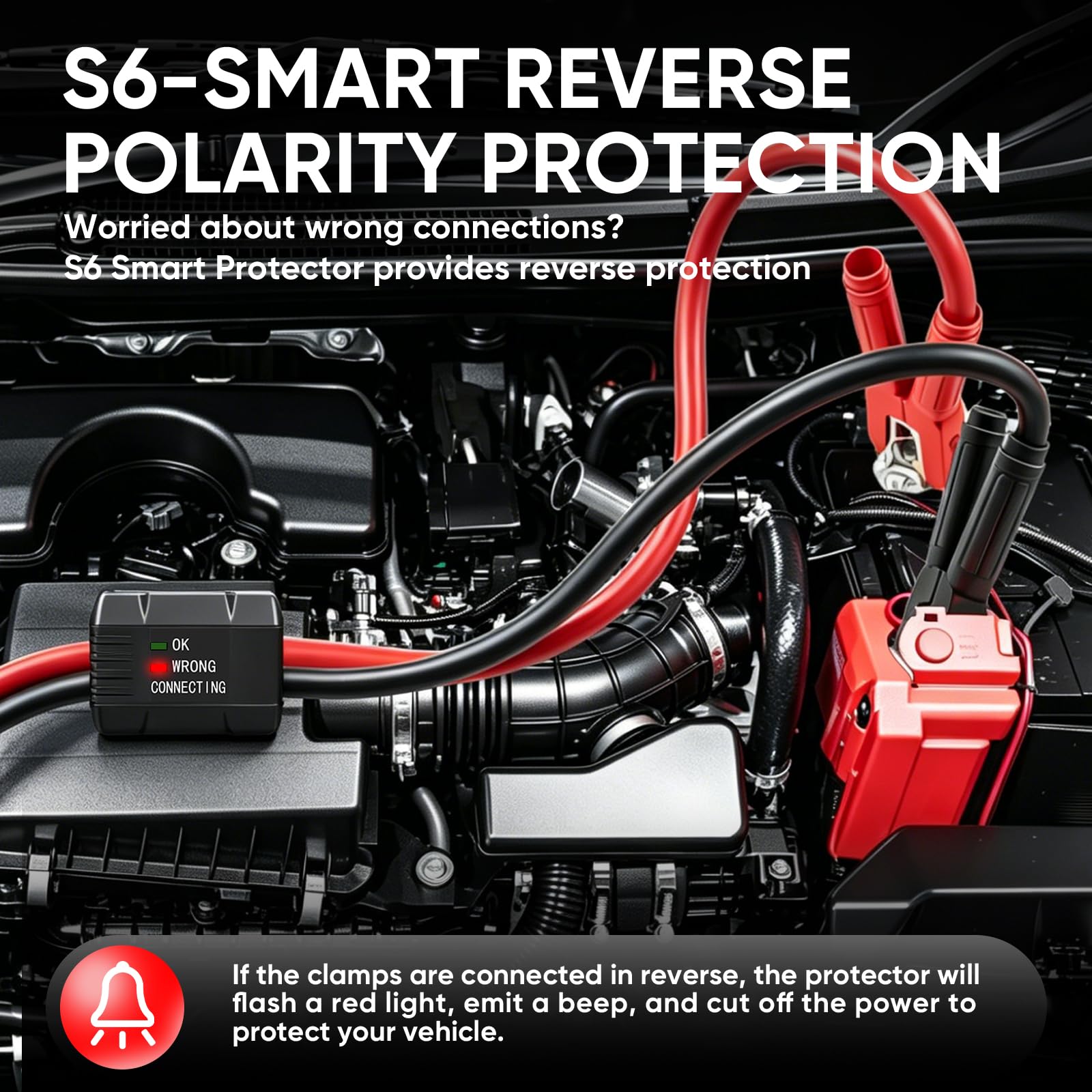 Noone cables with reverse polarity indicator for safer connection.