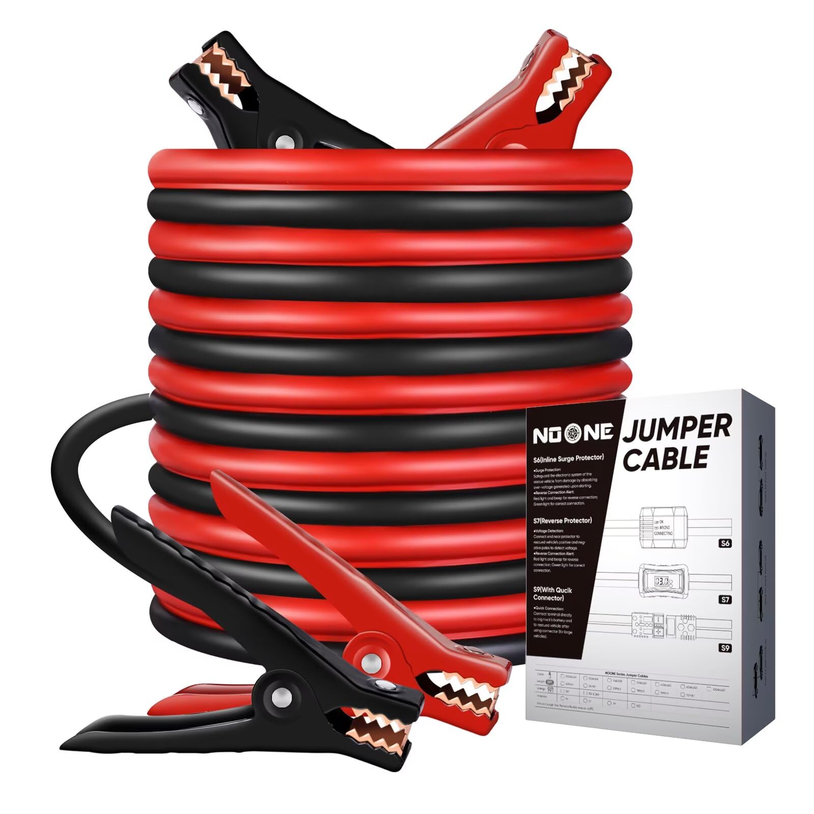 NOONE jumper cables with 16ft length for quick vehicle boosts.