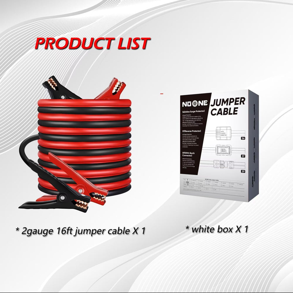 NOONE jumper cables suitable for trucks, SUVs, and compact cars.
