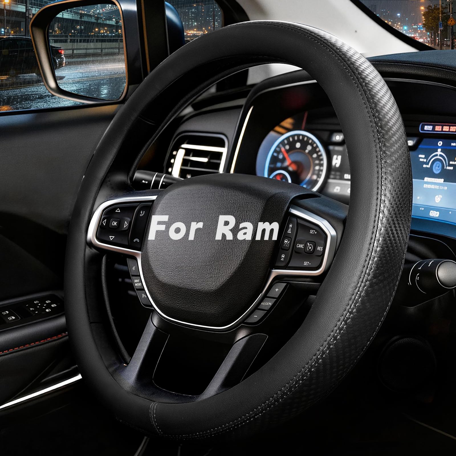 NOPLKDSS steering wheel cover on a Dodge Ram improves grip and control