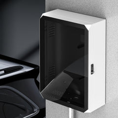 NOTASA EV charger enclosure showing wide interior space for charger and cable storage.