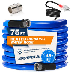 Nottia 75ft heated water hose for RV maintains flow in cold weather.