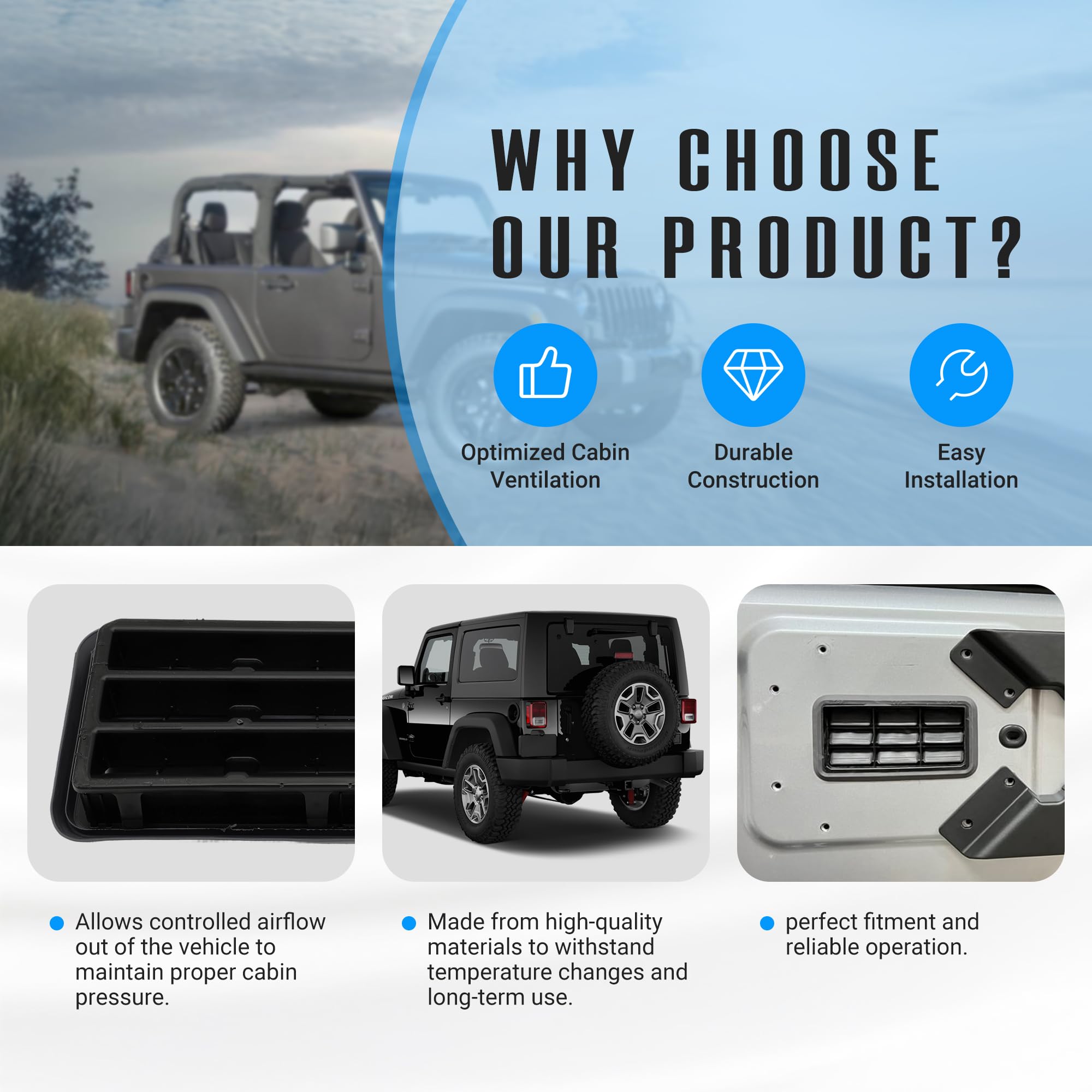 NOVAPARTS vent net for Wrangler JK installed in rear door for precise fitment.