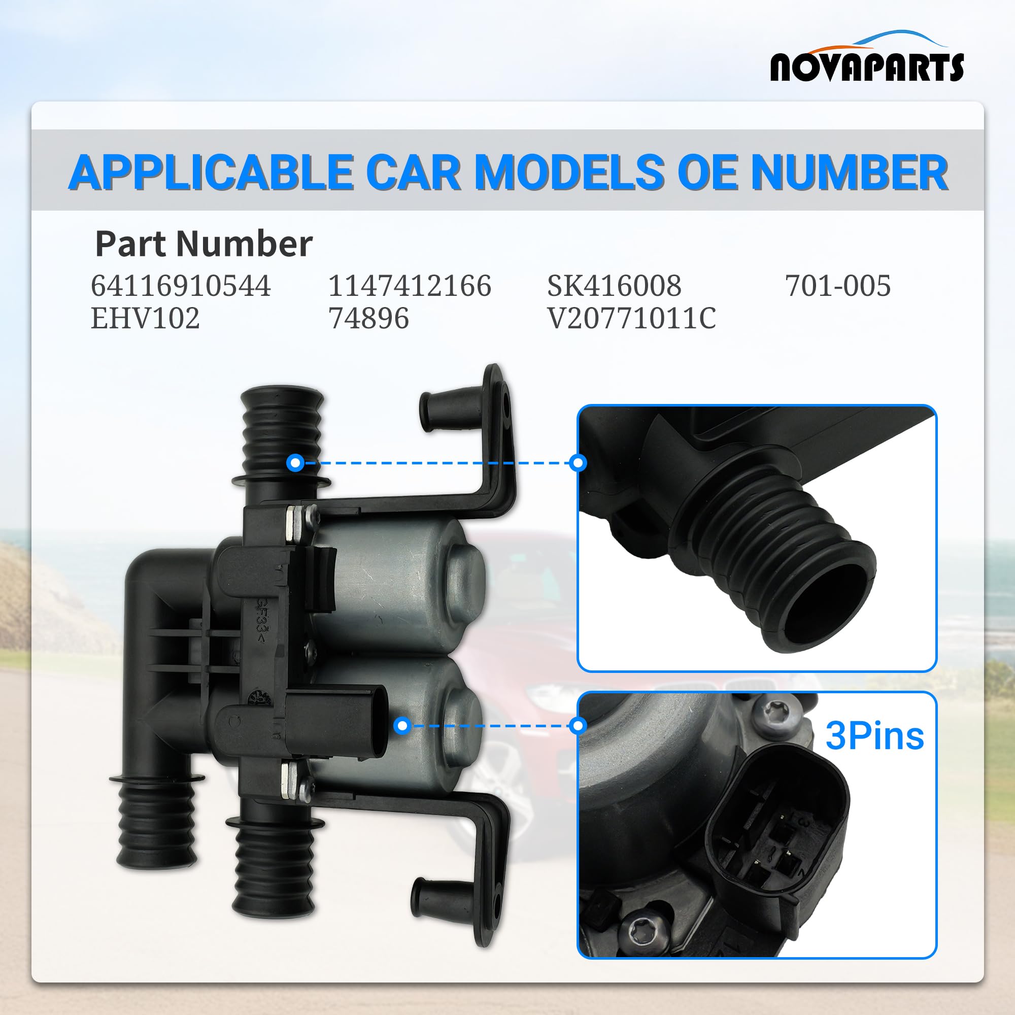 NOVAPARTS HVAC valve assembly side view for BMW, ensures reliable cabin heat control.