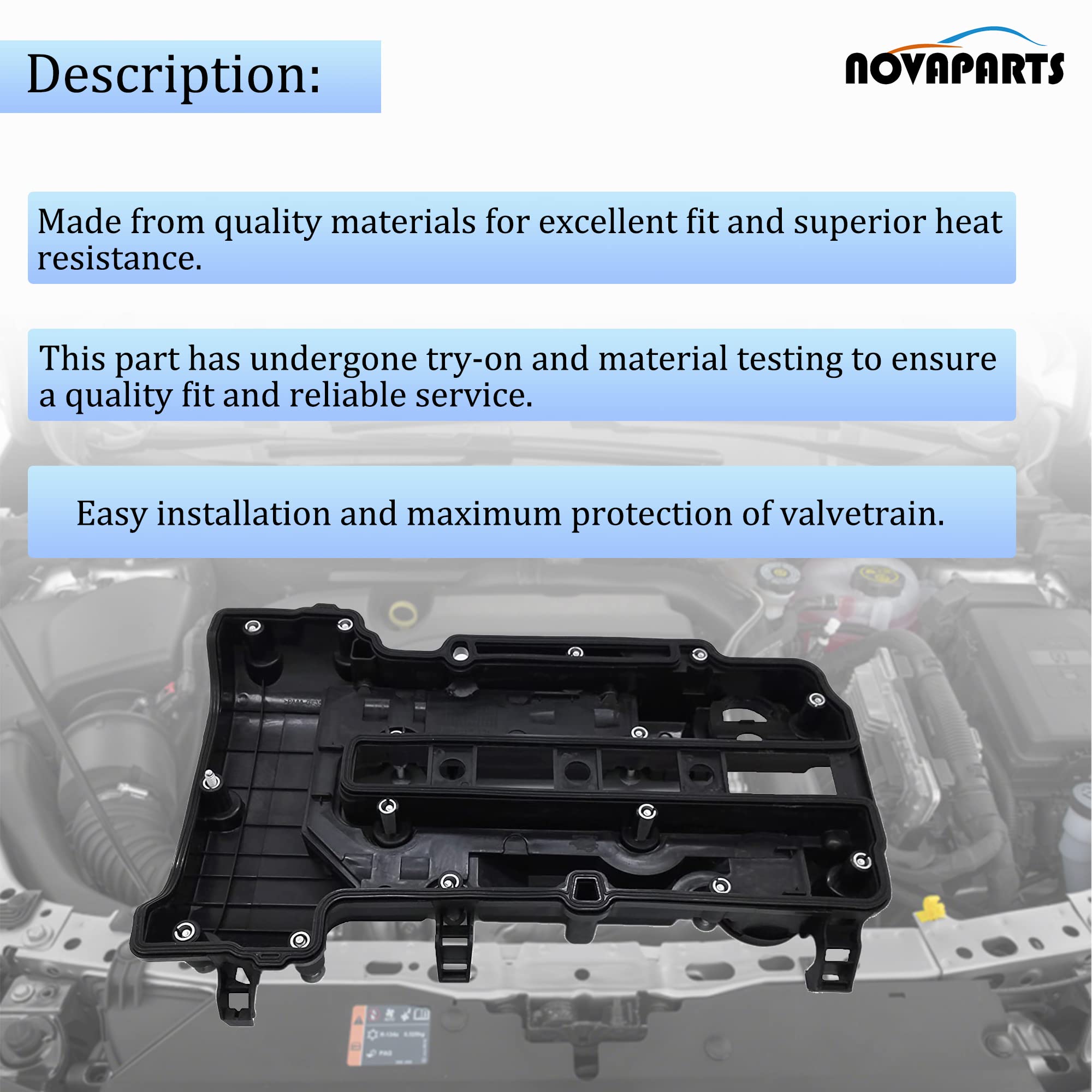 NOVAPARTS valve cover kit side view in clean engine bay