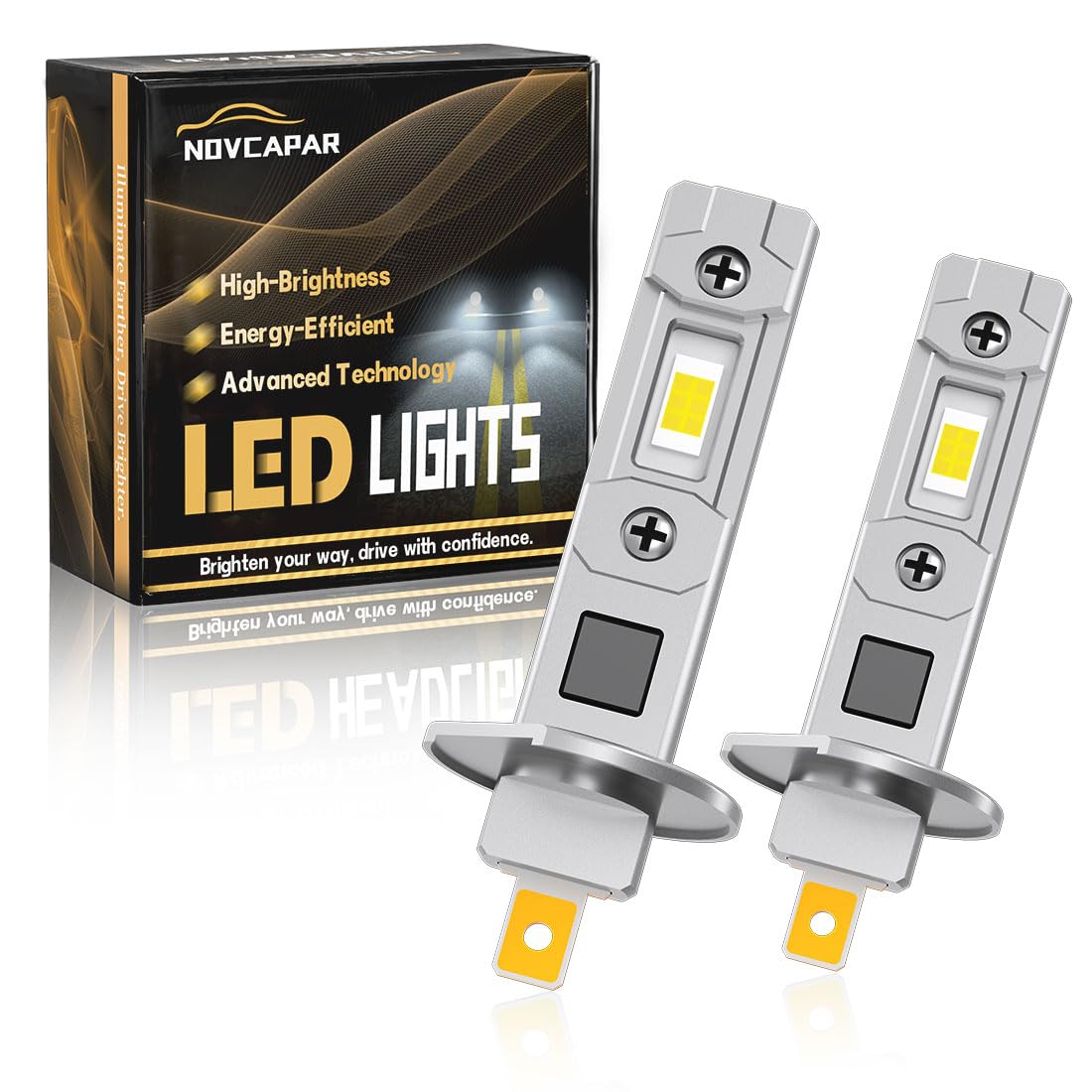 NOVCAPAR H1 LED bulbs front view for ultra-bright night visibility