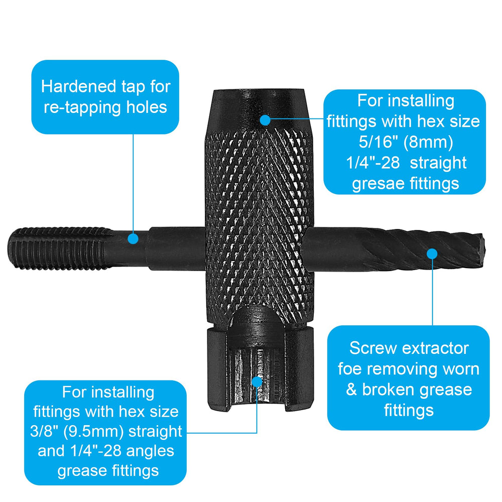 NOVINO Grease Zerk Tool 4-way install socket for smooth replacement