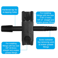 NOVINO thread-cleaner taps restore clean threads for reliable zerk fittings