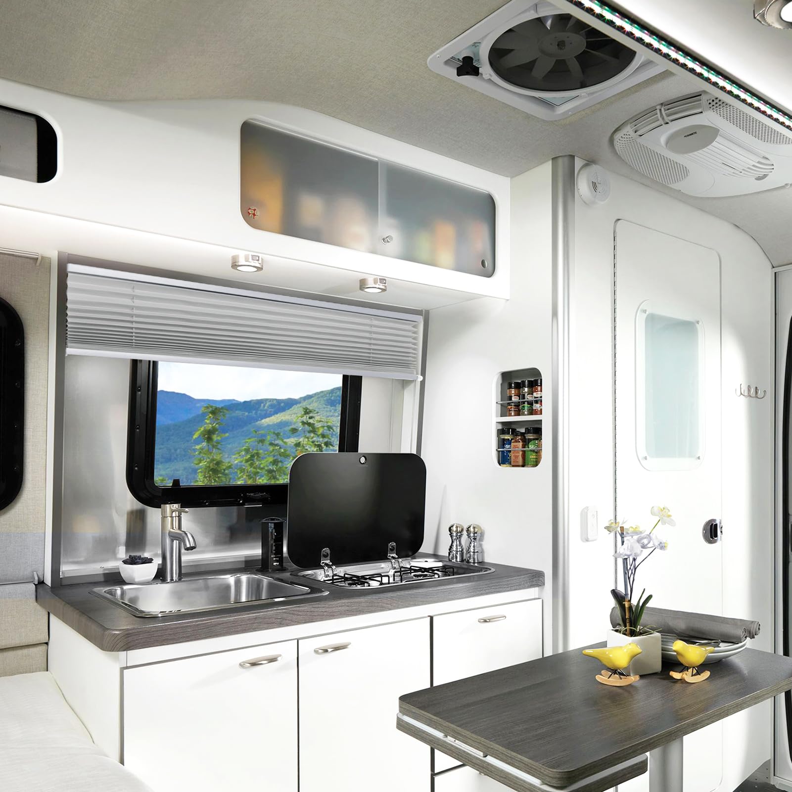 Novino RV blinds offer opaque privacy when the shade is down.