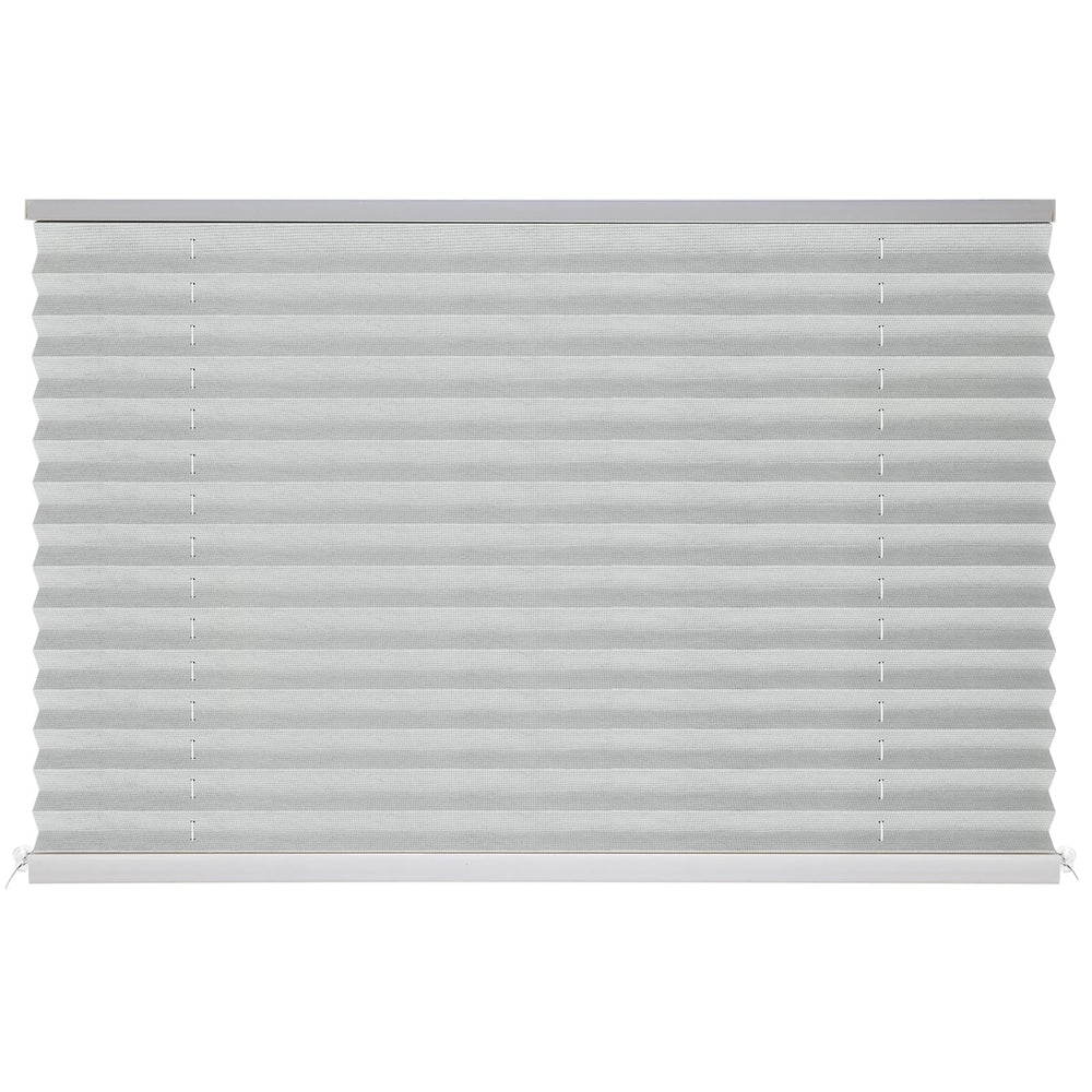 Novino RV blinds with gray pleated fabric provide durable privacy for camper windows.