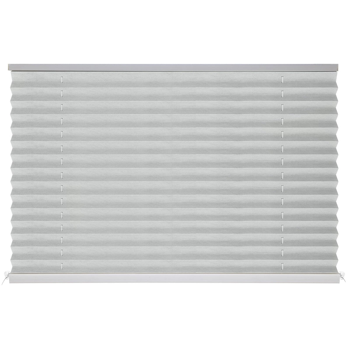 Novino RV blinds with gray pleated fabric provide durable privacy for camper windows.