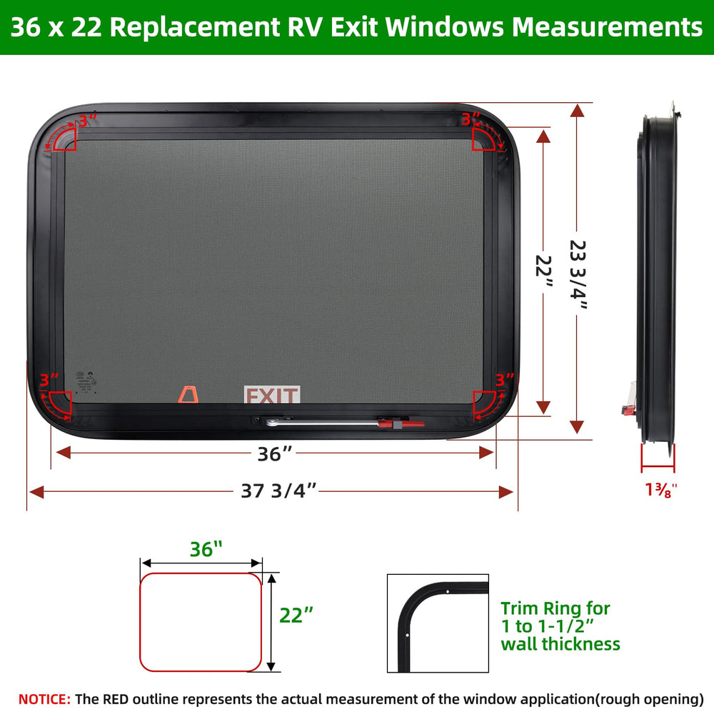 NOVINO RV exit window aluminum frame for durable support