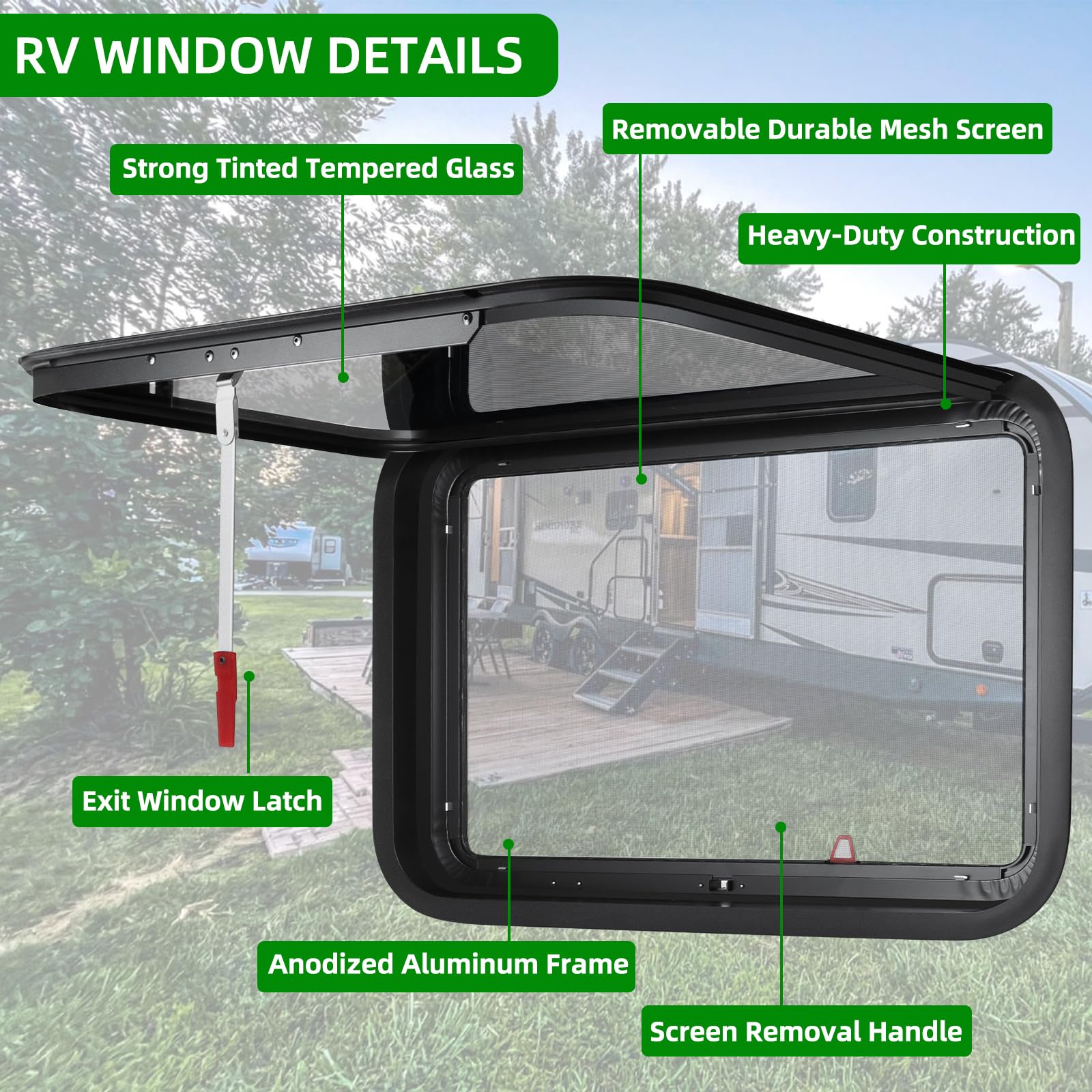NOVINO RV exit window mesh screen keeps debris out while airflow