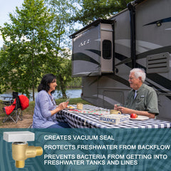 NOVINO vacuum breaker installation shown in vertical orientation for proper seal