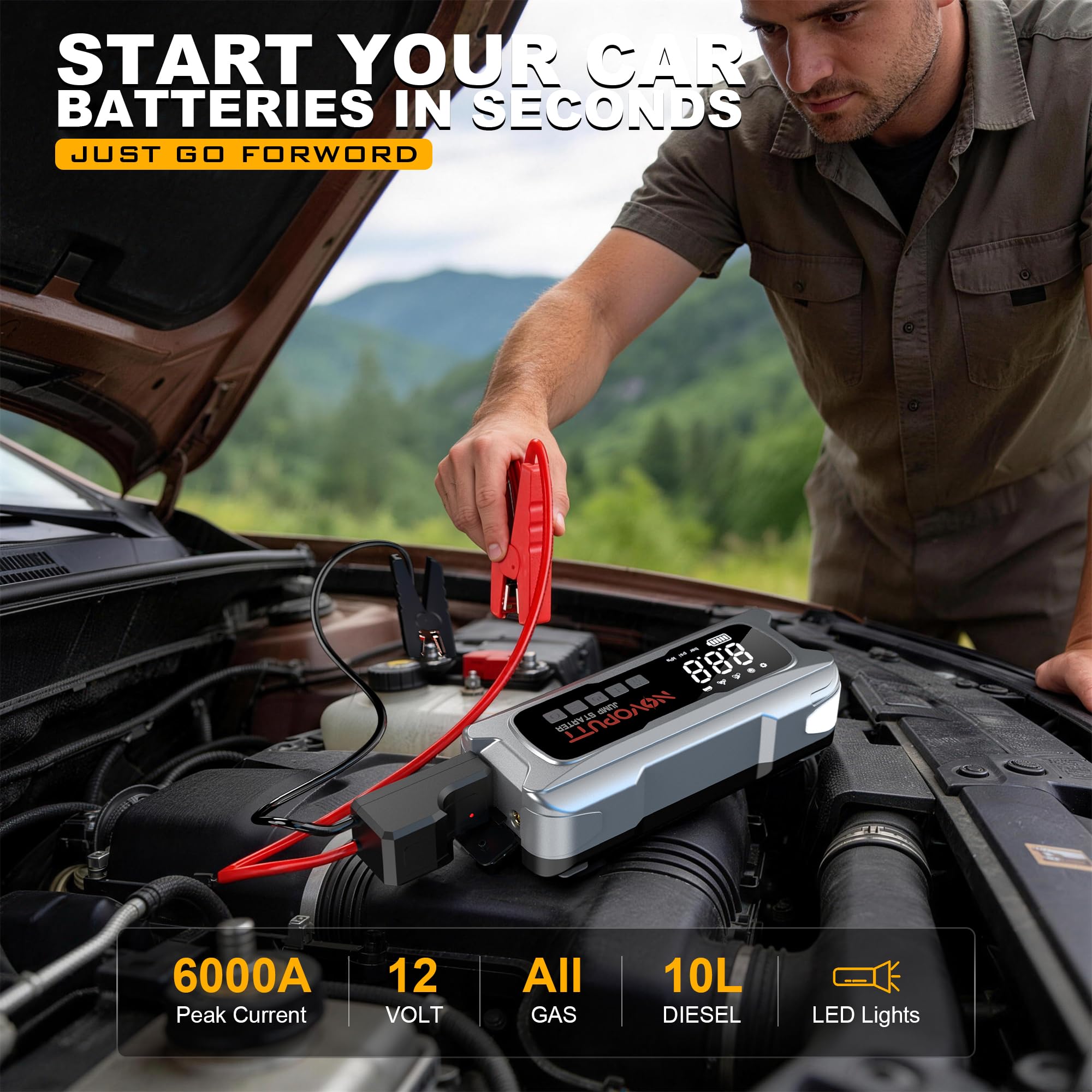 NOVOPUTT jump starter with cables ready for roadside assistance