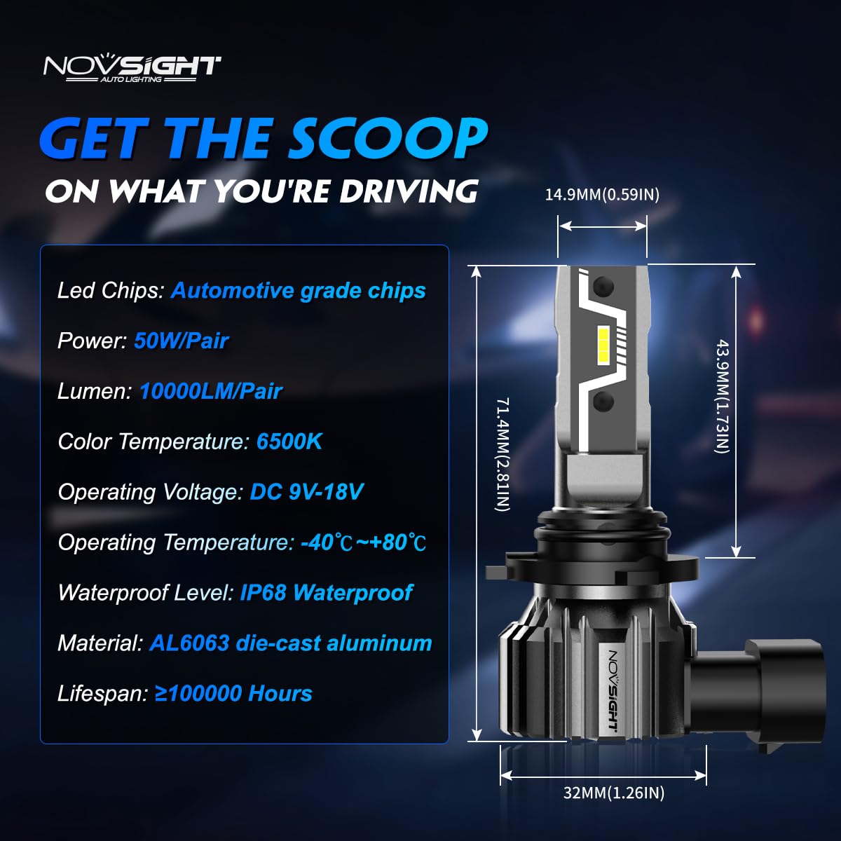 NOVSIGHT 9006 HB4 LED bulbs heat dissipation design keeping bulbs cool