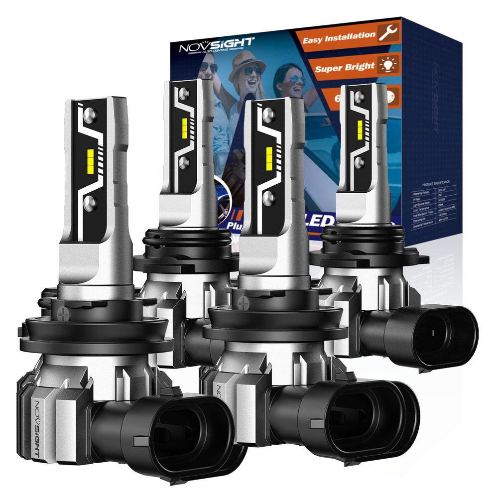 NOVSIGHT H11 9005 LED bulbs with 6500K brightness for clearer night visibility.