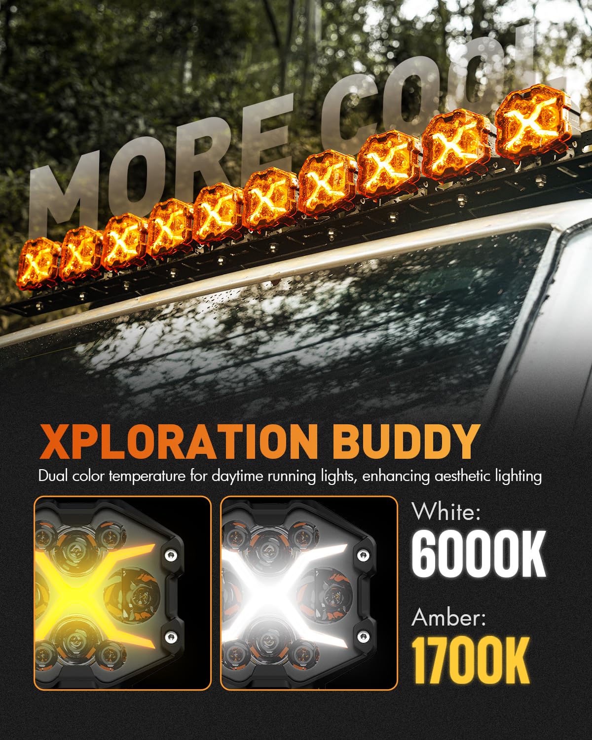 NOVSIGHT X-Series LED pod with amber drive beam for night clarity