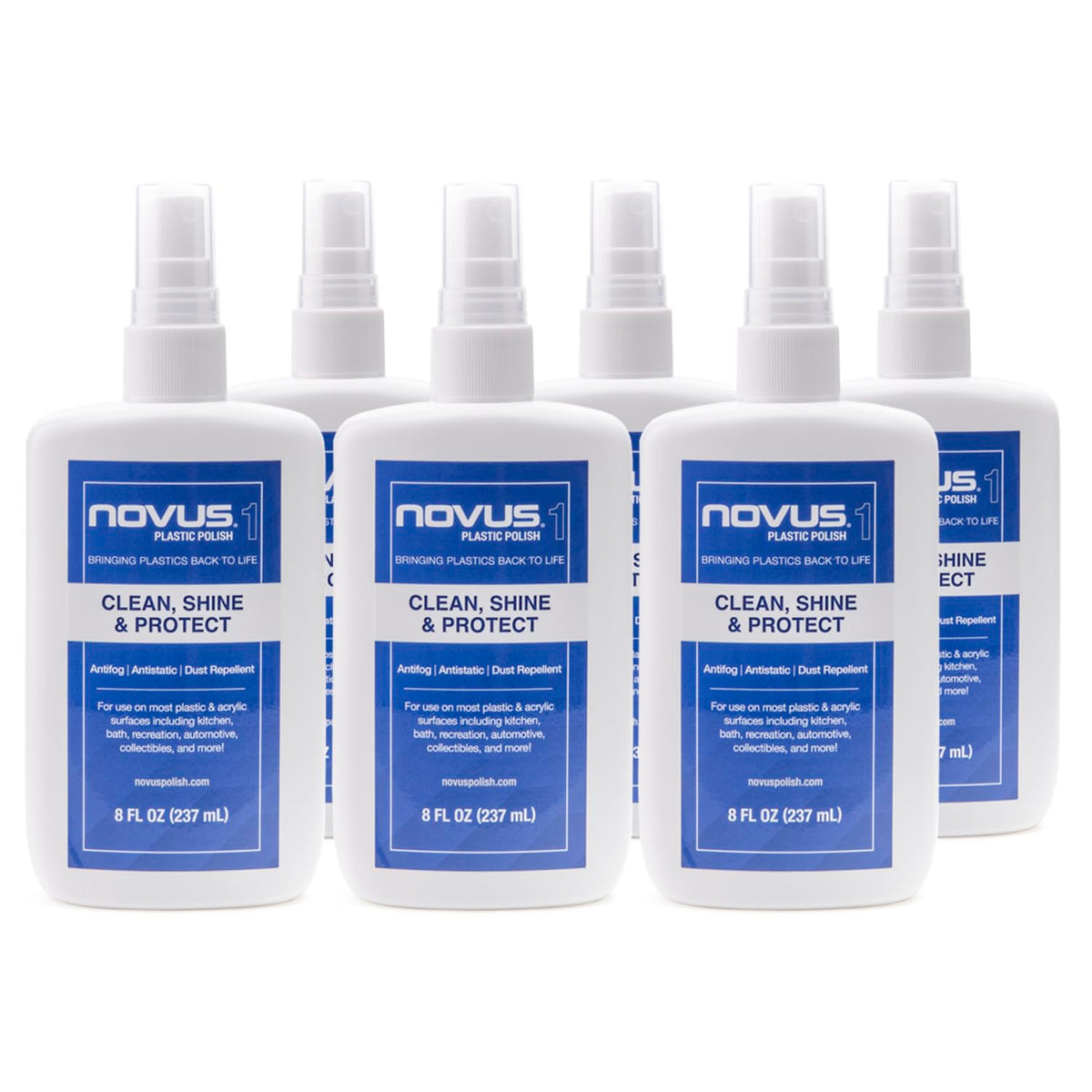 Novus 7020 bottle front view, compact 8 oz for quick plastic care.