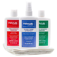 Novus PK1-8 bottle lineup for home plastic restoration and car detailing