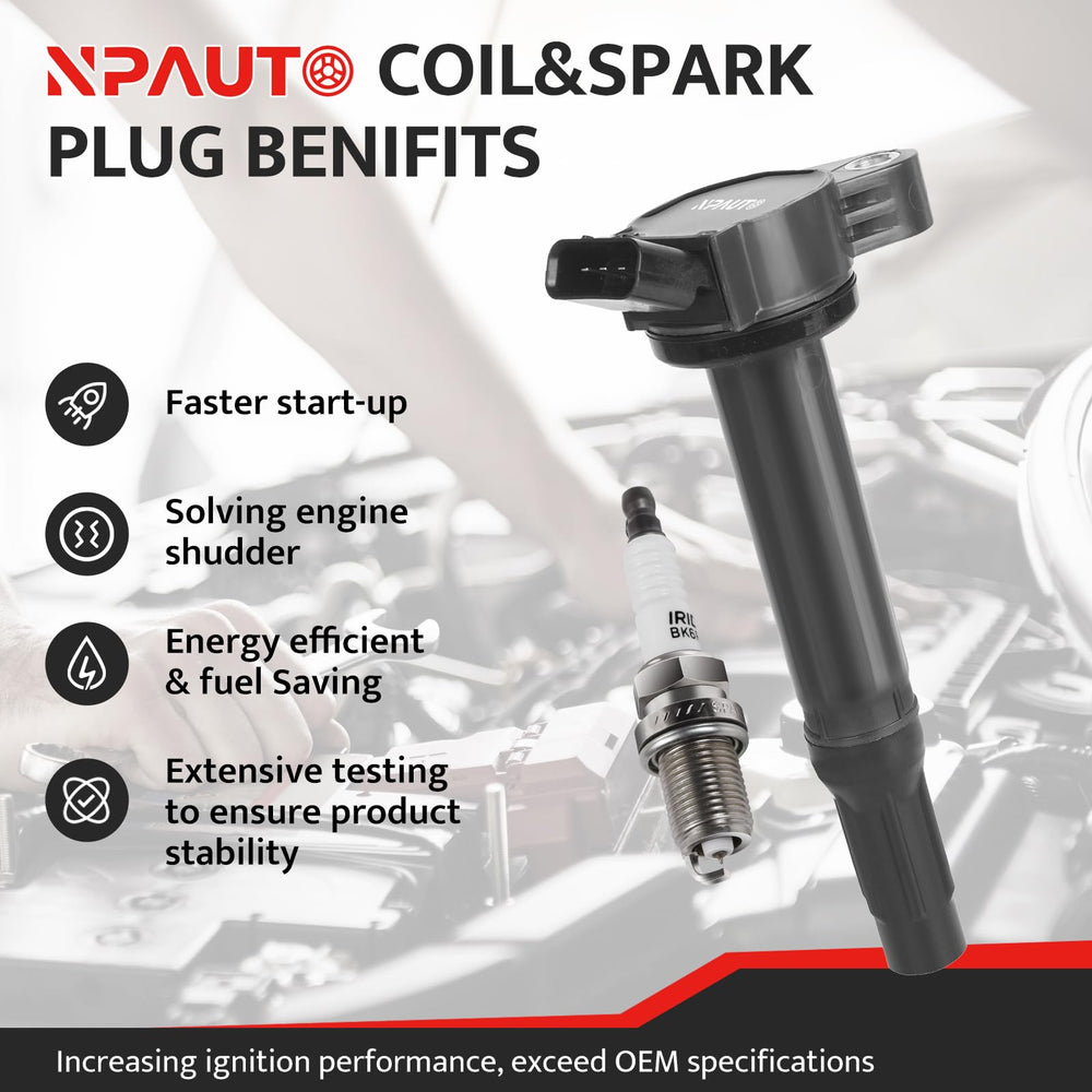 NPAUTO spark plugs 6pc pre-gapped kit for quick fit and reliable combustion.
