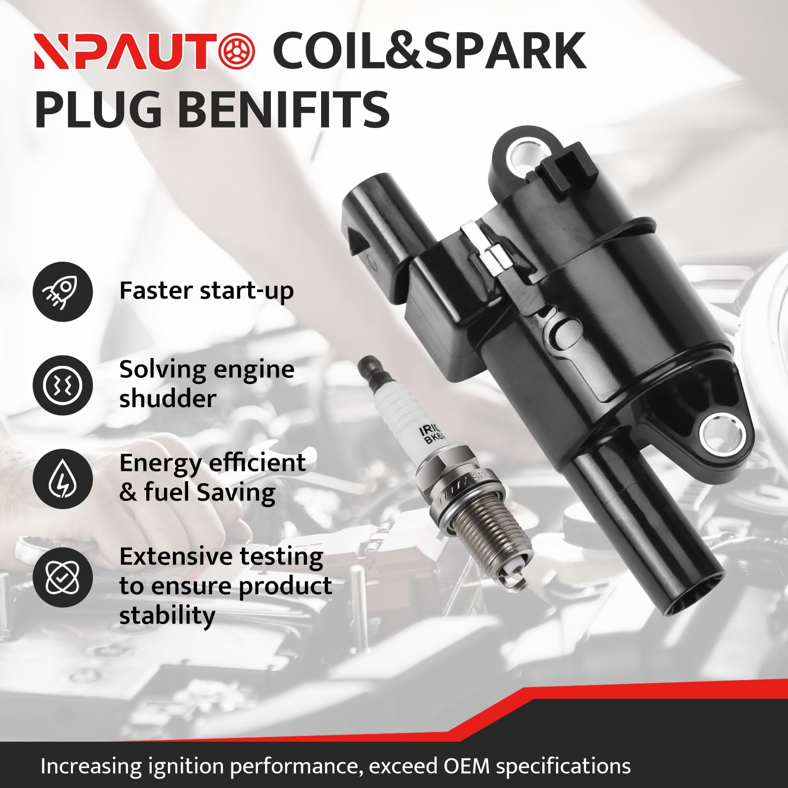 NPAUTO coil packs and spark plugs kit for GM Chevrolet Silverado 1500 2014-2019.