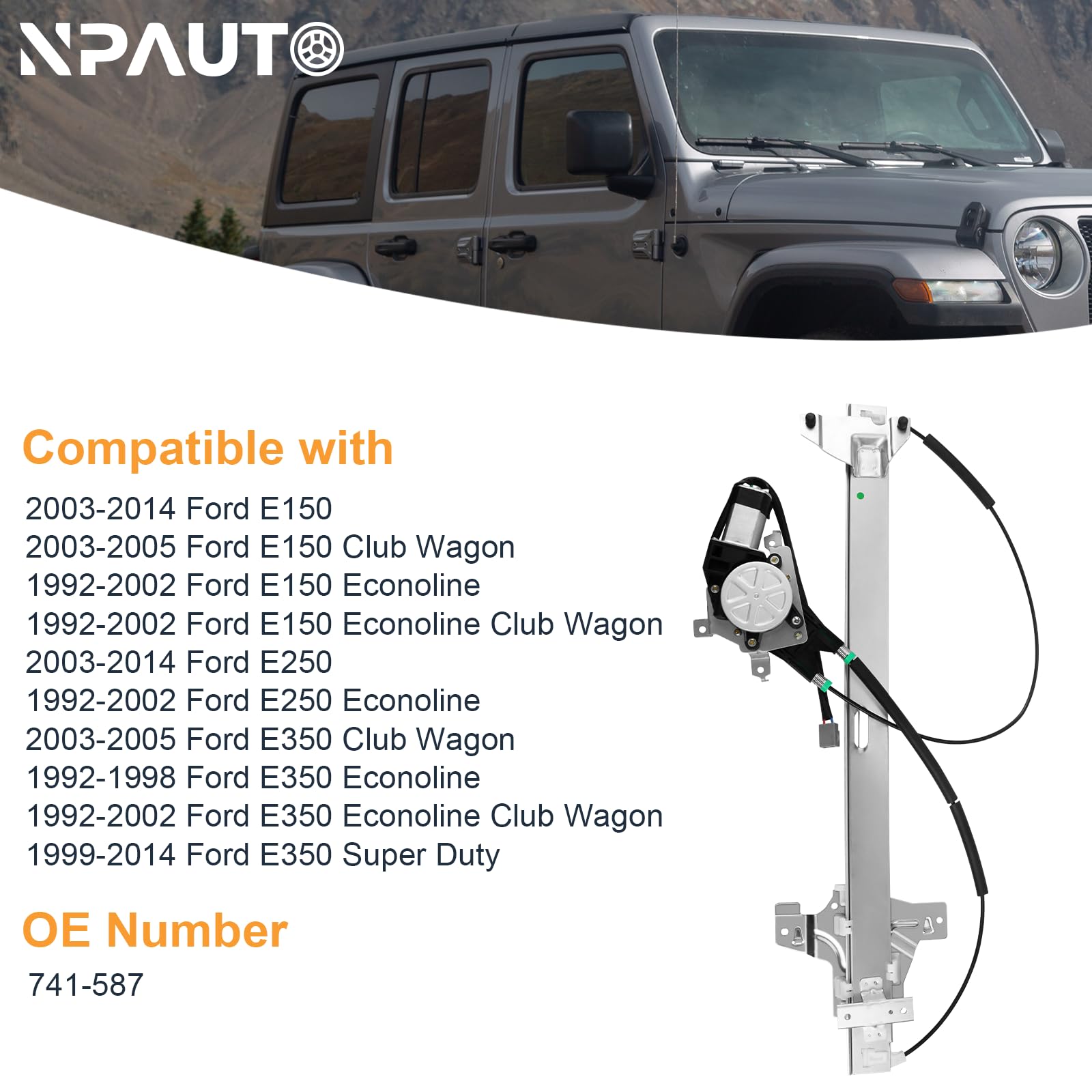 NPAUTO Ford E-250 Econoline regulator motor for durable window function