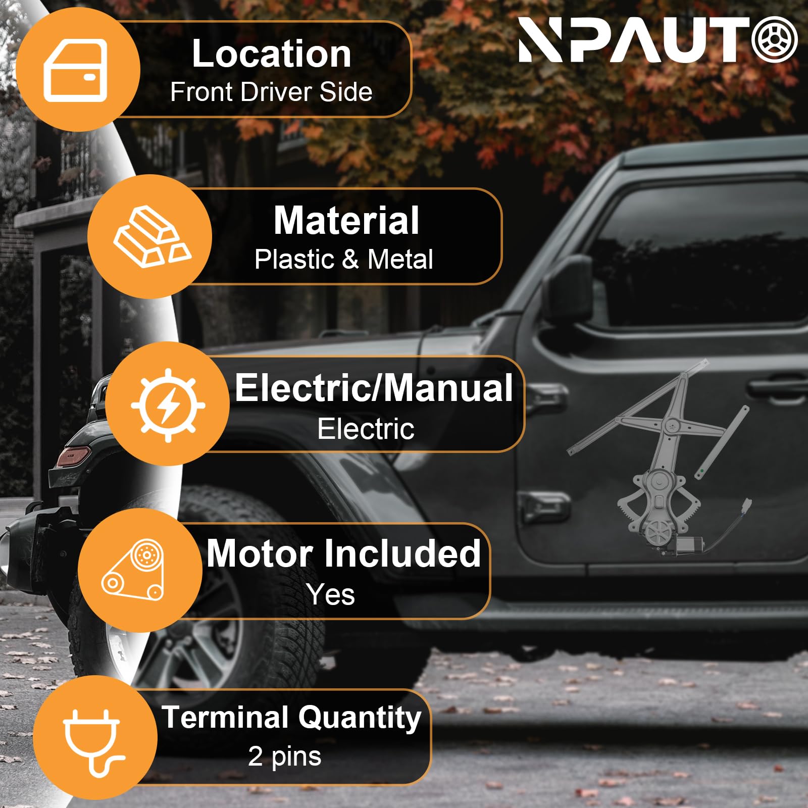 NPAUTO front-left driver-side window regulator assembly delivers smooth, quiet operation.