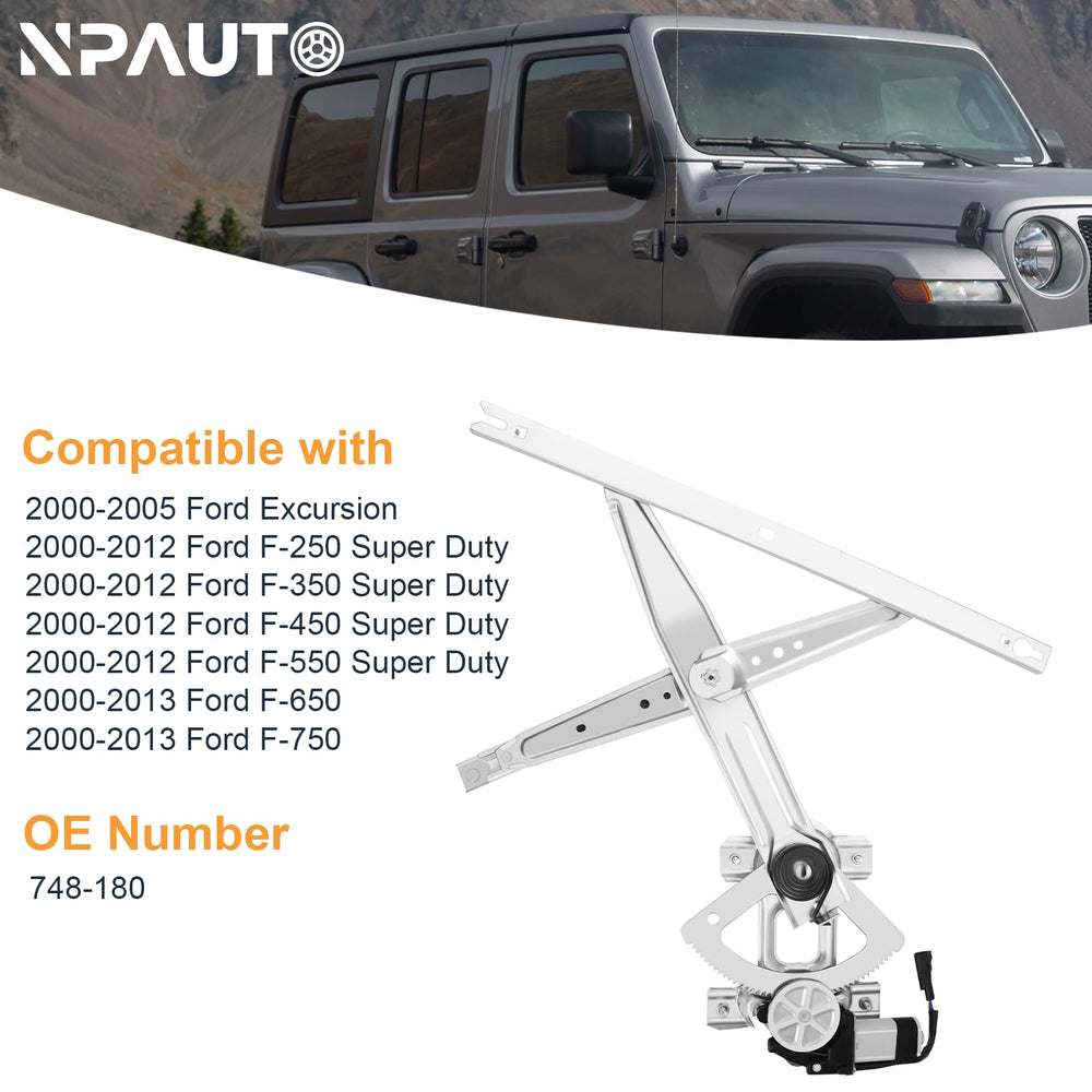 NPAUTO front-left regulator with motor for Ford F-450 provides steady lifting motion.