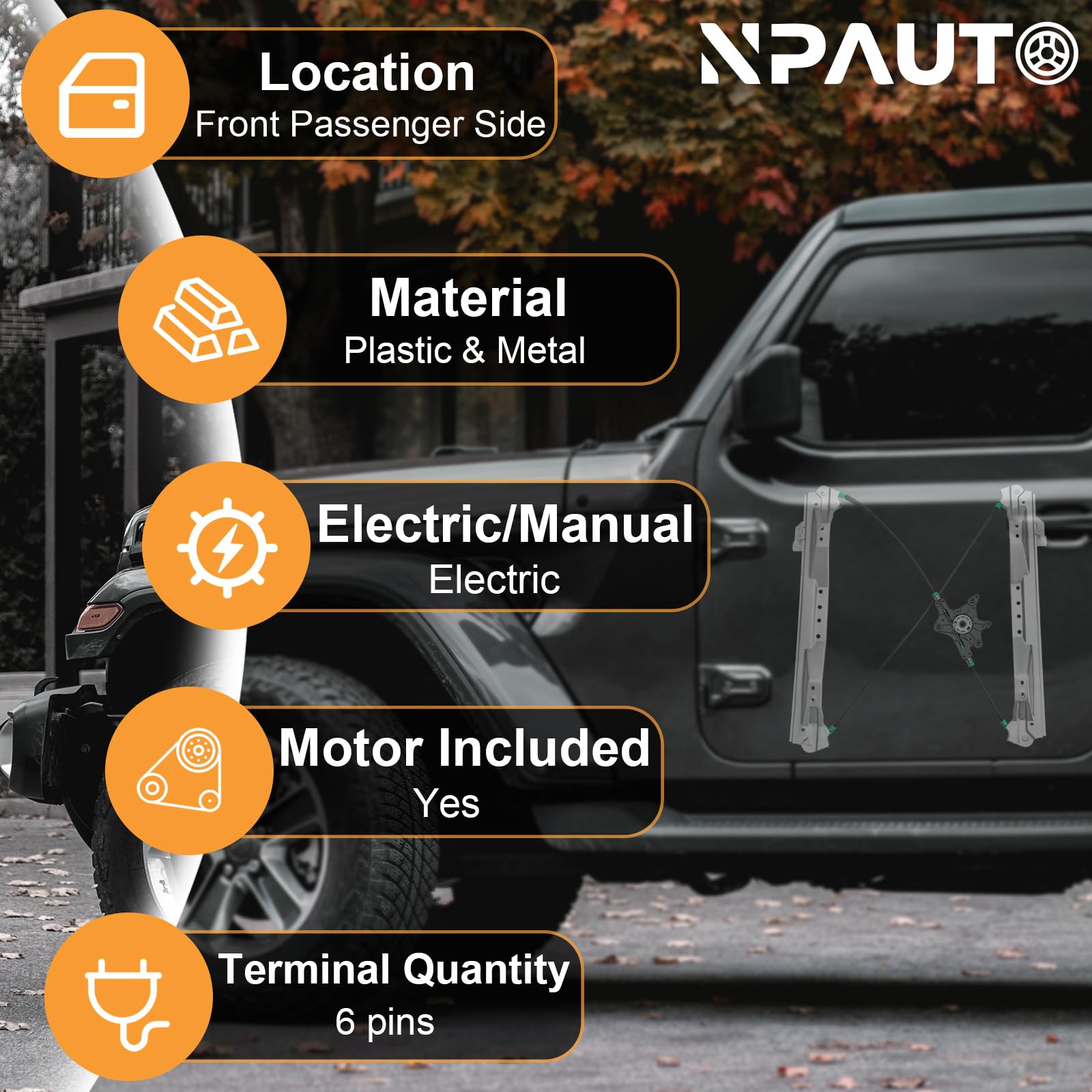 NPAUTO front passenger side regulator with motor for Chrysler Town &amp; Country, reliable window control.