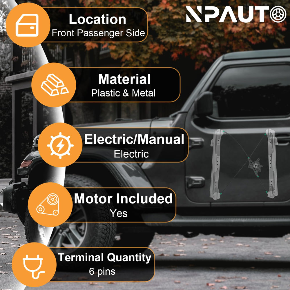 NPAUTO front passenger side regulator with motor for Chrysler Town &amp; Country, reliable window control.