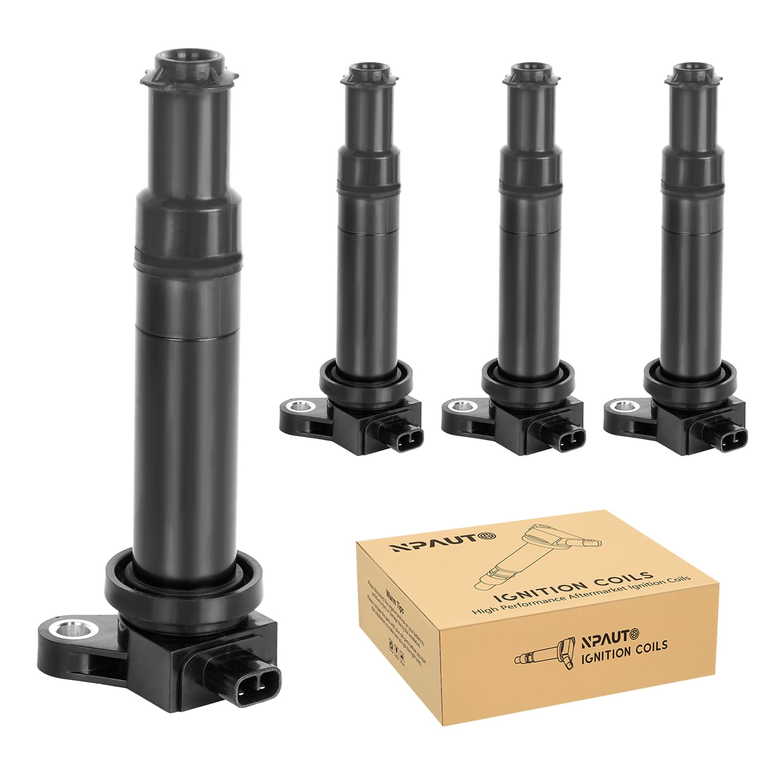 NPAUTO ignition coil pack four-pack close-up highlighting durable construction for long life.