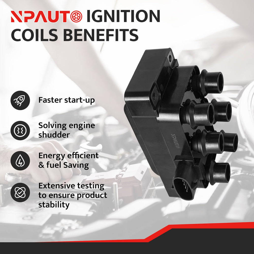 NPAUTO ignition coil pack in engine bay demonstrates compact fit for V6 engines.