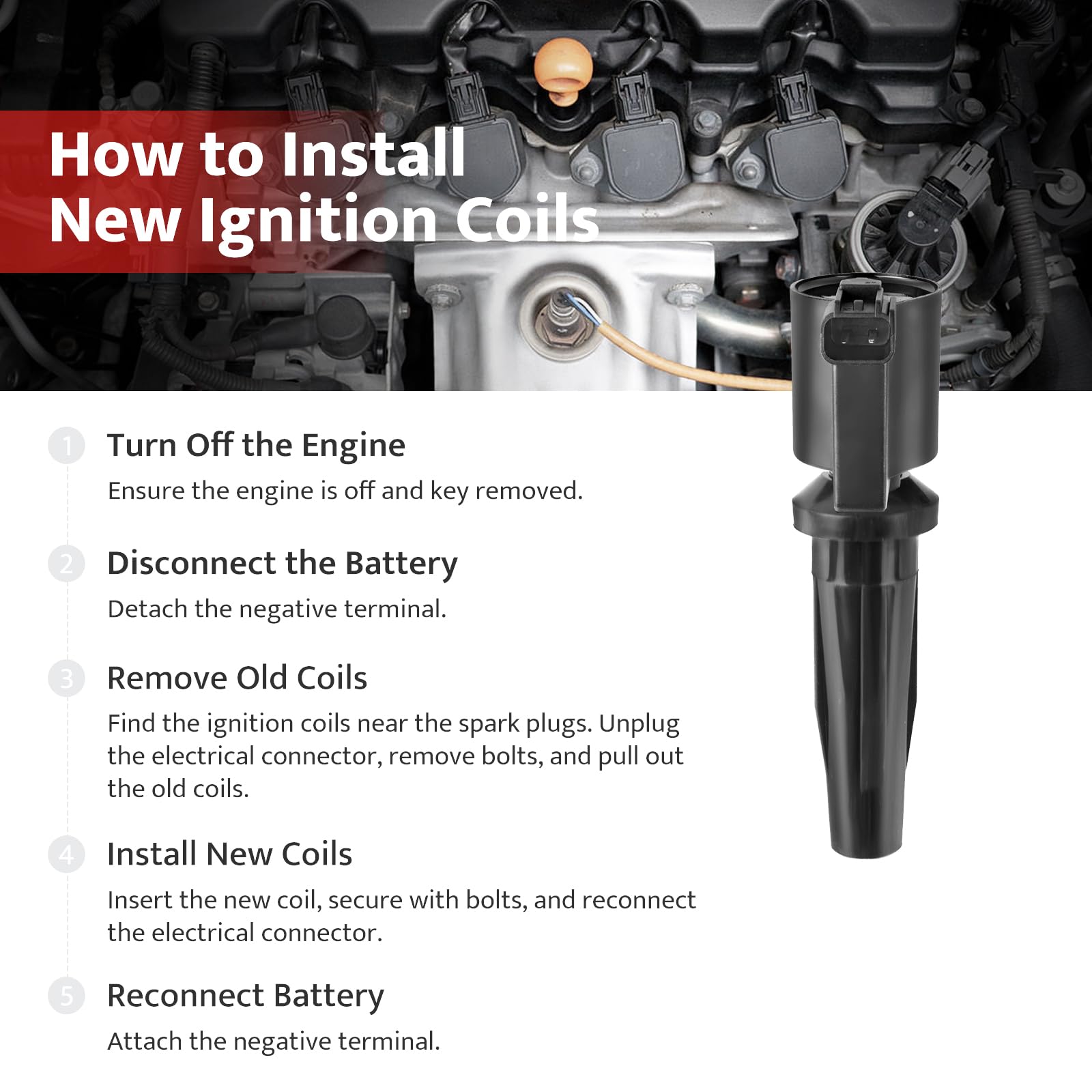 NPAUTO ignition coil pack installed under hood with tools nearby