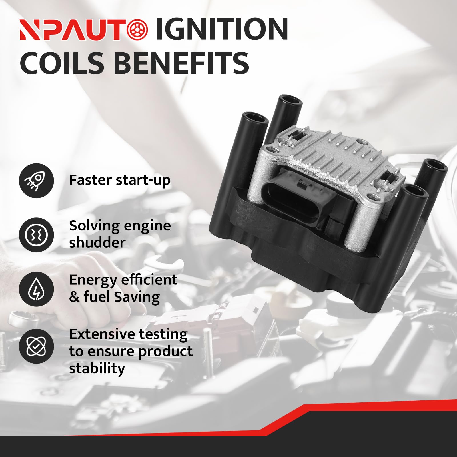NPAUTO ignition coil pack Jetta 2.0L 1999-2001 side view with durable housing
