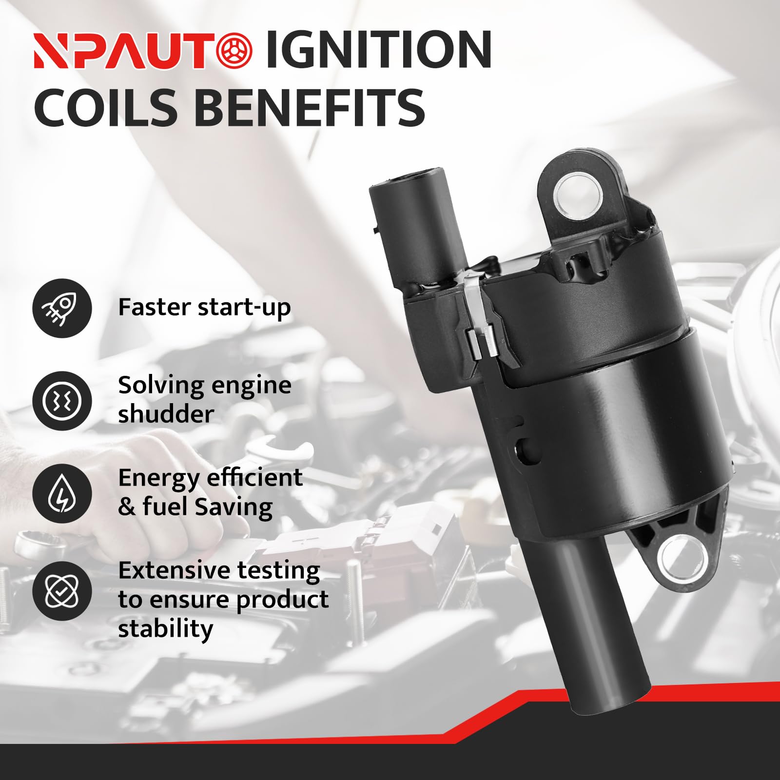 NPAUTO ignition coils side view, rugged build and dependable fit