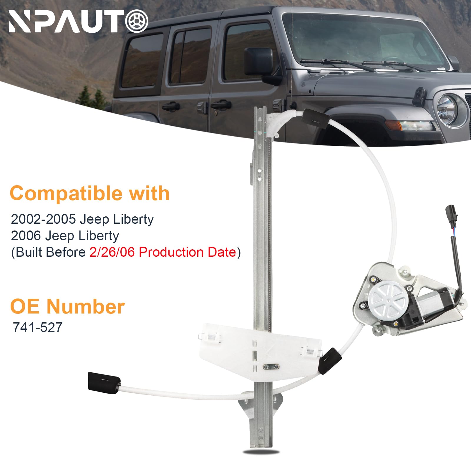 NPAUTO Jeep Liberty KJ packaging shows motor included for ready-to-install repair