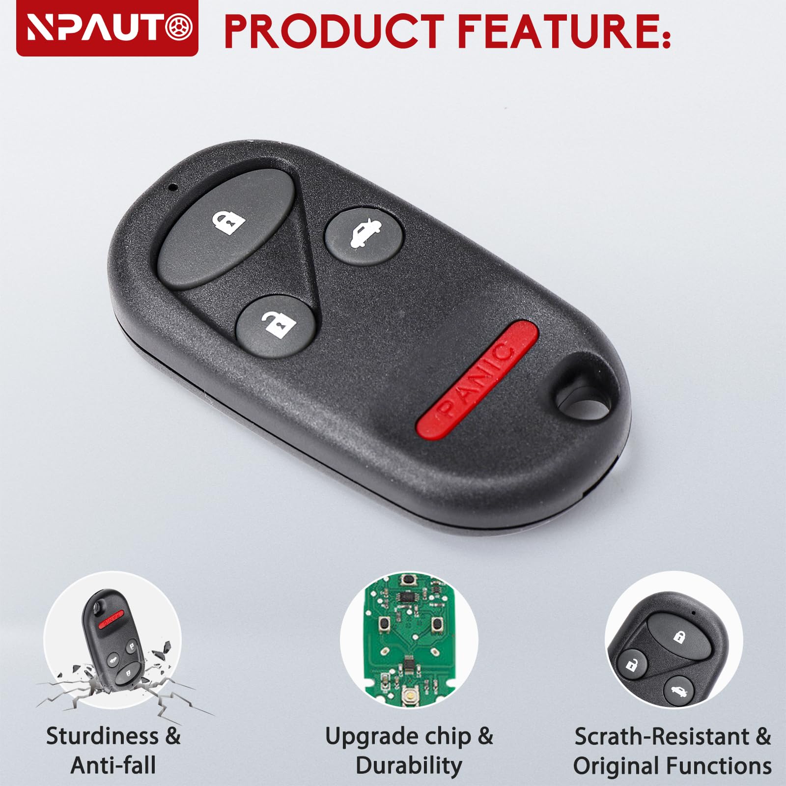 NPAUTO key fob replacement buttons close-up highlights responsive lock unlock actions