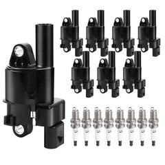 NPAUTO round ignition coil packs with eight coils and eight pre-gapped plugs for GM V8 engines.