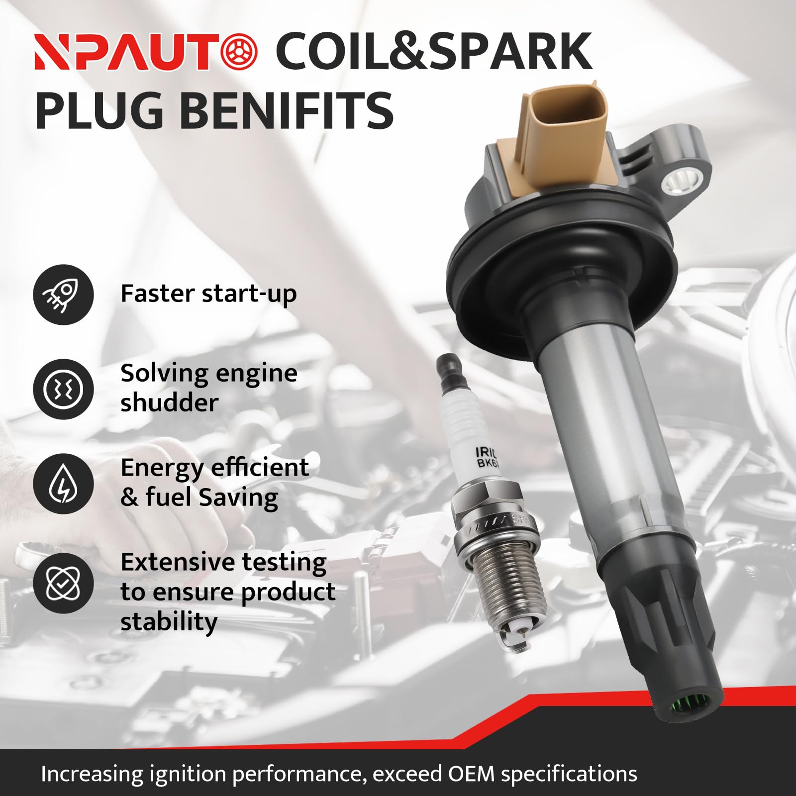 NPAUTO six-pack spark plugs set supports consistent combustion