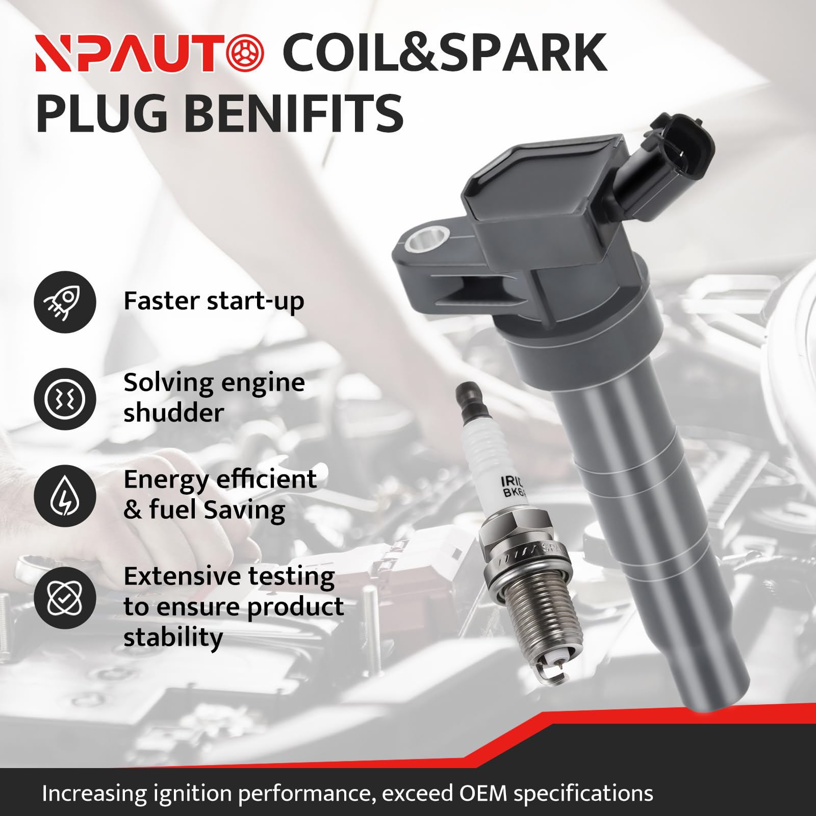 NP Auto spark plugs 4pc kit for smoother starts and combustion