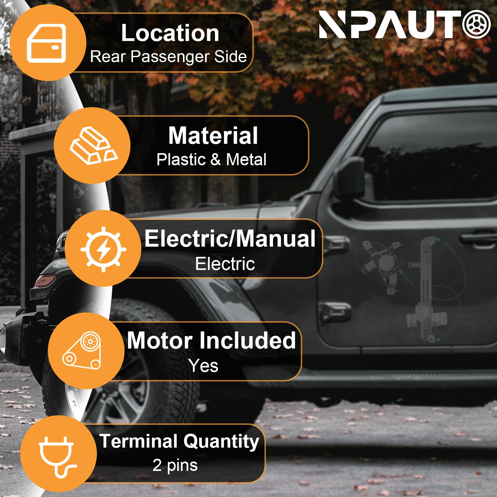 NPAUTO Tahoe rear-right regulator motor assembly for reliable window action.