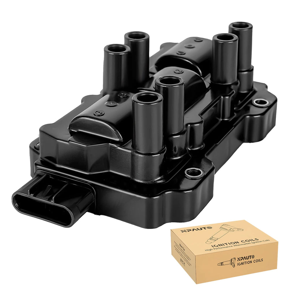 NPAUTO UF434 ignition coil pack in box for easy replacement.