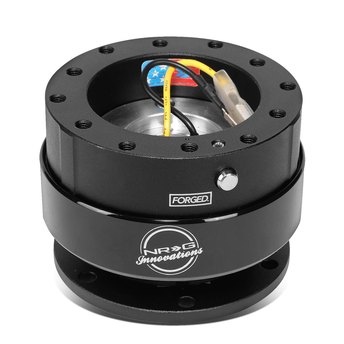 NRG SRK-200BK quick release assembly enables rapid steering wheel swaps.
